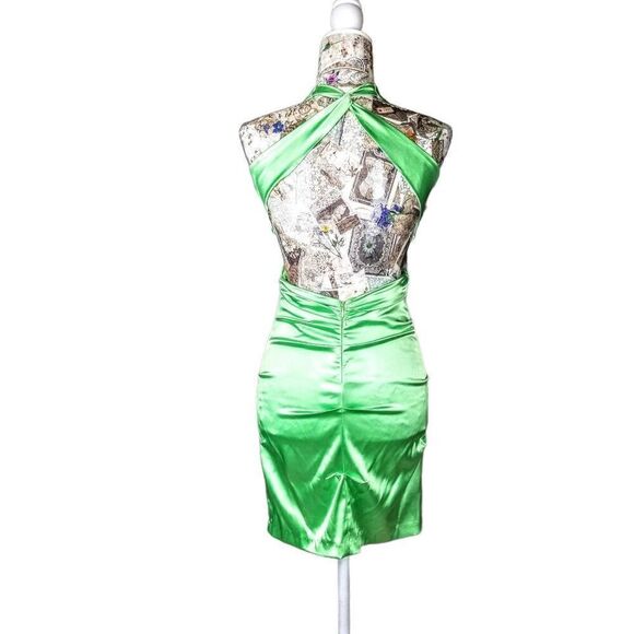 Short Green Halter Cut Out Waist Tight Bodycon Evening Cocktail Mini Dress - Picture 10 of 16